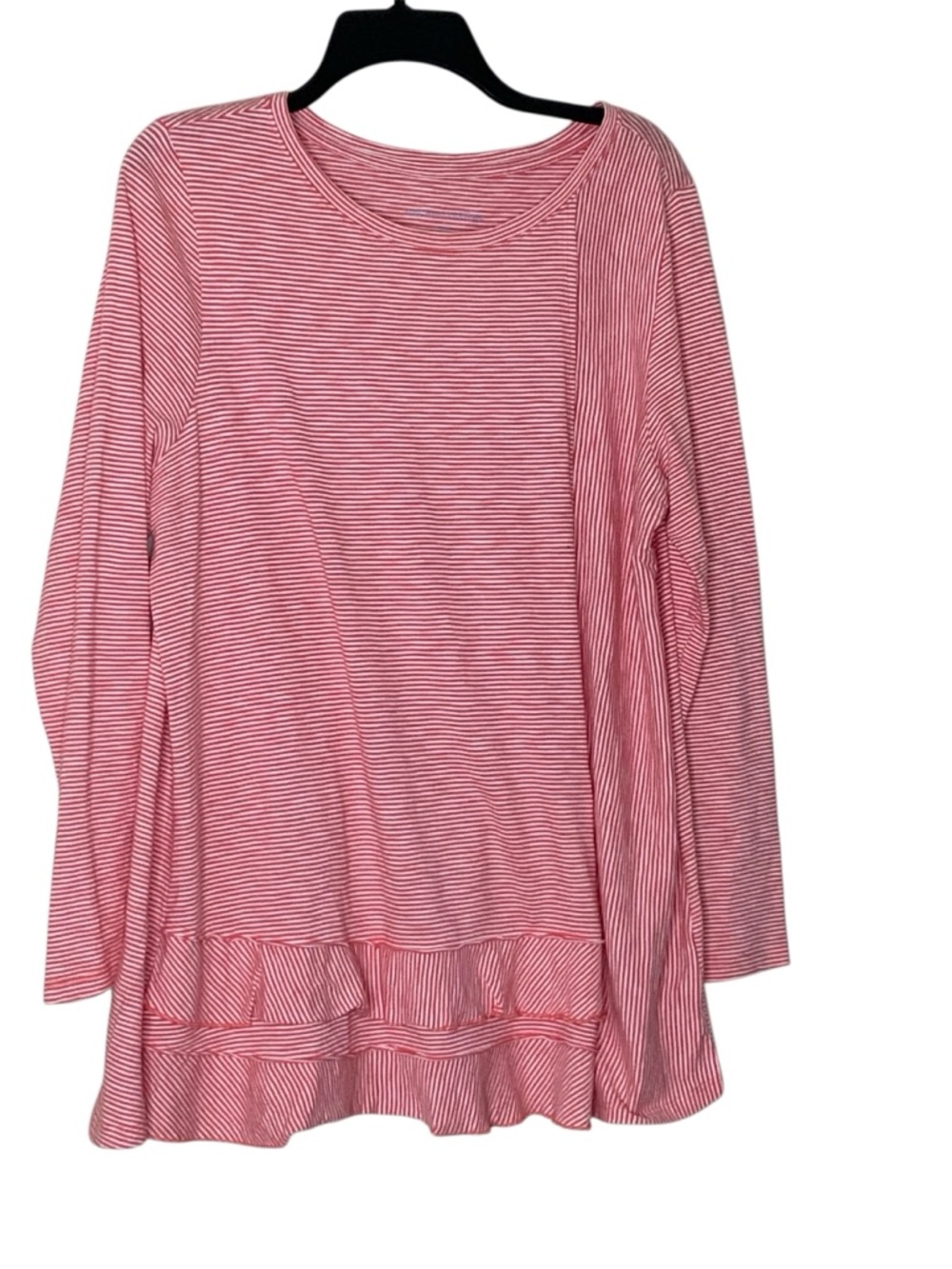 Soft Surroundings Pink Striped Long Sleeve Ruffle Hem Top - Picture 2 of 4